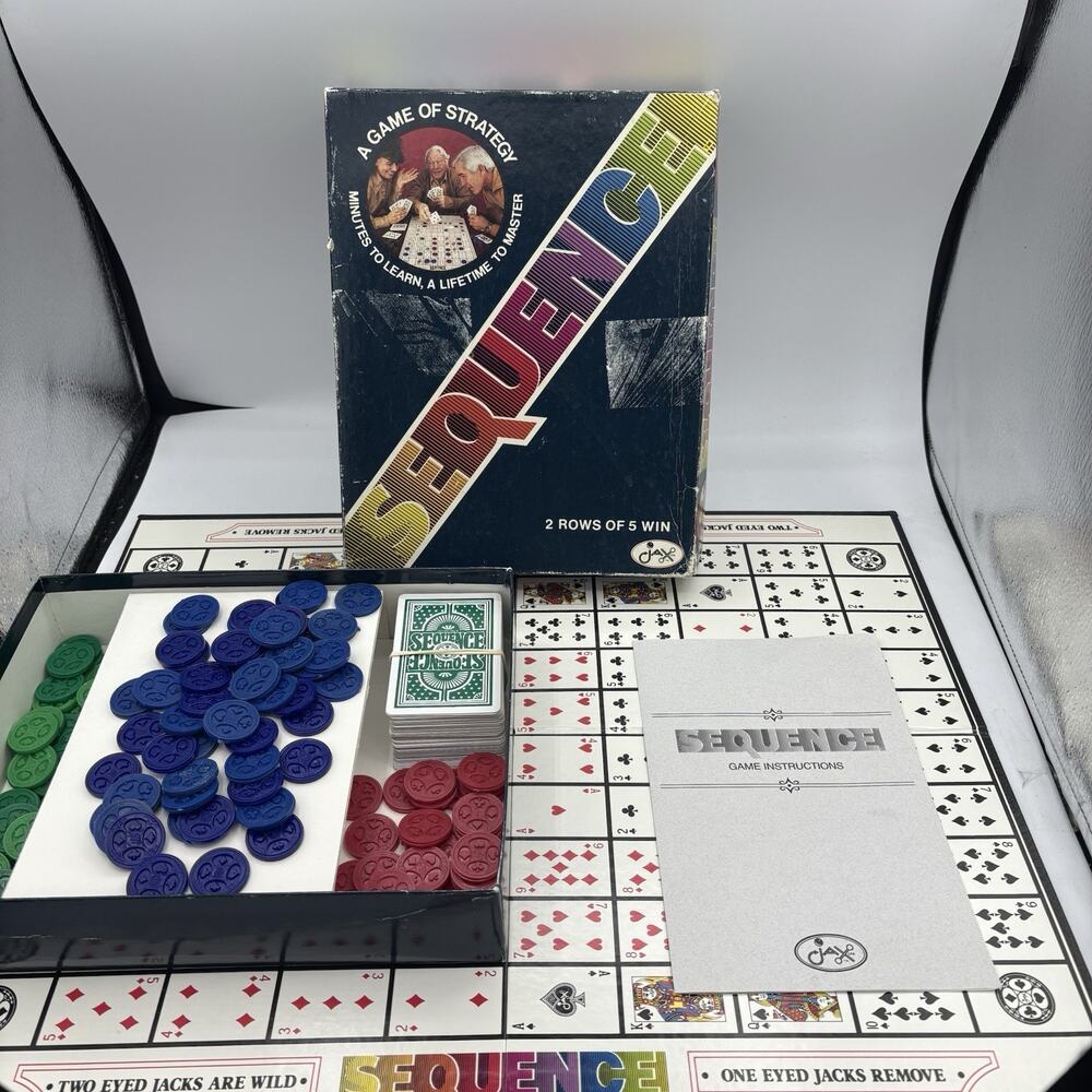 Jax Ltd Sequence Card Board Game Strategy 1986 1 Green Piece Missing Vintage‎ F4